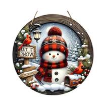 Placa De Madeira Redonda 2D Em Relevo Com Boneco De Neve E Cardeal Para Decoração De Parede De Natal