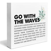 Placa de madeira YXSEZ Go with the Waves, decoração de 13x13 cm Placa de madeira YXSEZ Go with the Waves, decoração de 13x13 cm