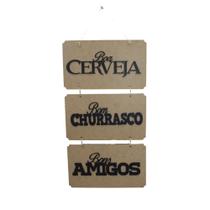 Placa de MDF Decorativa com Frase Churrasco Cerveja e Amigos 70x20cm - Port Sul