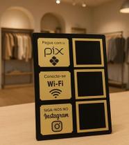 Placa de Mesa com Suporte para Pagamentos via Pix, Conexão Wi-Fi e QR Code do Instagram