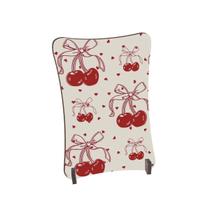 Placa de Mesa Curvo Cereja e corações vermelhos
