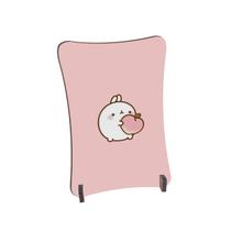 Placa de Mesa Curvo Coelhinho fofo segurando pêssego rosa Placa de Mesa Curvo Coelhinho fofo segurando pêssego rosa