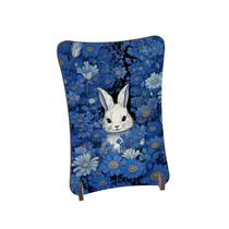 Placa de Mesa Curvo Coelho fofo brancos flores azuis Placa de Mesa Curvo Coelho fofo brancos flores azuis