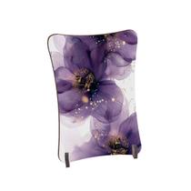 Placa de Mesa Curvo Flores metálicas roxo detalhes dourado Placa de Mesa Curvo Flores metálicas roxo detalhes dourado