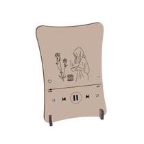 Placa de Mesa Curvo Garota com café musica cantando Placa de Mesa Curvo Garota com café musica cantando