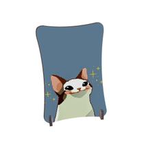 Placa de Mesa Curvo Gatinho fofo sorrindo pixel fundo azul