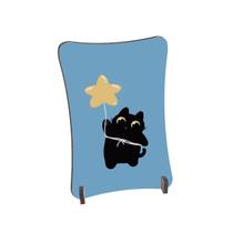 Placa de Mesa Curvo Gatinho preto fofo segurando estrela cor