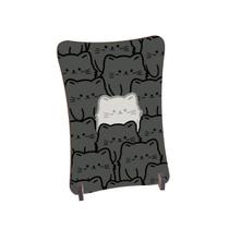 Placa de Mesa Curvo Gatinhos cinzas e um gatinho branco