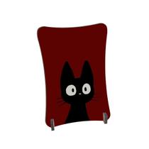Placa de Mesa Curvo gato preto fundo vermelho