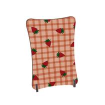 Placa de Mesa Curvo Morangos formato de triângulo fundo xadr Placa de Mesa Curvo Morangos formato de triângulo fundo xadr