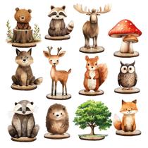 Placa de mesa de madeira FYSUIMU Forest Animal Wood, recortes de madeira, 12 unidades