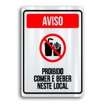 Placa de Metal Aviso proibido comer e beber 20cmx30cm Placa de Metal Aviso proibido comer e beber 20cmx30cm