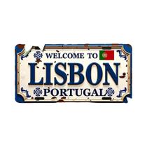Placa De Metal De Boas-Vindas Lisboa Portugal Com Design Floral E Bandeira Portuguesa Para Decoração