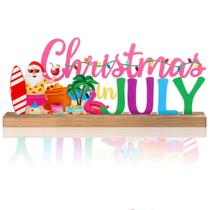 Placa de metal MiniInFlat de Natal em julho com base de madeira