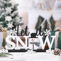 Placa de metal MiniInFlat Winter Let It Snow com base de madeira