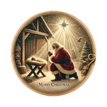 Placa De Metal Redonda De Natal Com Papai Noel No Presépio Para Decoração De Quarto, Café, Garagem,