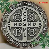 Placa De Metal Redonda Retrô Medalha De São Bento 7.8 Polegadas, Arte De Parede 2D Plana De Alumínio