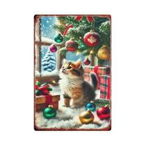Placa De Metal Retro De Natal Com Gatinhos 8x12 Polegadas Arte De Parede Rústica Para Decoração De