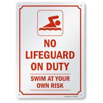 Placa de metal SmartSign No Lifeguard On Duty 35x25 cm de alumínio