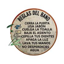 Placa De Metal Vintage Com Regras De Banheiro Em Espanhol 7.8x7.8" Redonda Arte De Parede