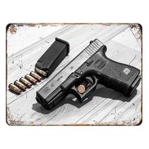 Placa De Metal Vintage Hd Pistola, Arte De Parede Para Casa, Bar, Clube, Homem, Caverna, Decoração