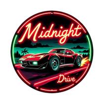 Placa De Metal Vintage Neon Com Design Heritage Light Midnight Drive Roadster Para Bares, Cafés E