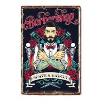 Placa de metal vintage para barbearia e corte de cabelo com pintura em ferro