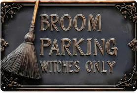 Placa De Metal Vintage Para Estacionamento Com Tema Vassoura De Bruxa De Halloween, Decoração