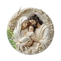 Placa De Natal Redonda Em Metal Com Efeito De Relevo 2D - Cena Da Natividade De Jesus