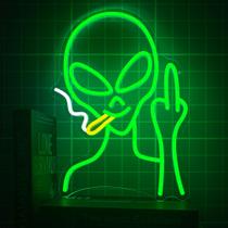 Placa de néon Alien HAJAE verde, 40x28 cm, alimentada por USB, regulável Placa de néon Alien HAJAE verde, 40x28 cm, alimentada por USB, regulável