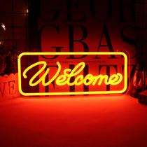 Placa de néon decorativa qbanziou Welcome LED Light Wall