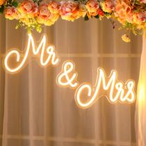 Placa de néon Kittmip Mr and Mrs para decoração de casamento 65x18cm Placa de néon Kittmip Mr and Mrs para decoração de casamento 65x18cm