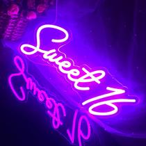 Placa de neon LED Sweet 16 alimentada por USB com interruptor dimmer, luz neon para quarto de menina, decoração de parede para casa, festa de 16 anos, decoração para sala de estar, presente de aniversário para adolescentes (roxo) Placa de neon LED Sweet 16 alimentada por USB com interruptor dimmer, luz neon para quarto de menina, decoração de parede para casa, festa de 16 anos, decoração para sala de estar, presente de aniversário para adolescentes (roxo)