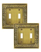 Placa de Pared Treewell Paquete de 2 con Doble Interruptor Palanca Latón Antiguo con Diseño Paisley