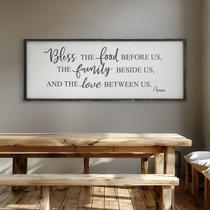 Placa de parede Bless The Food Before Us Vintage 40x15cm preta