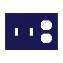 Placa de parede combo 3 módulos com 2 interruptores tipo toggle e 1 tomada duplex, azul-marinho