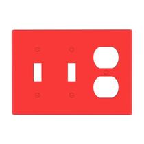 Placa de parede decorativa vermelha 3 módulos com 2 interruptores tipo alavanca e 1 tomada dupla Placa de parede decorativa vermelha 3 módulos com 2 interruptores tipo alavanca e 1 tomada dupla