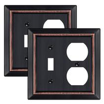 Placa de parede Dyekou 2-Gang Aged Bronze Metal 12,5 x 12,6 cm, pacote com 2 unidades