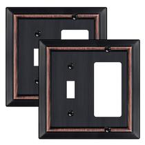 Placa de parede Dyekou 2-Gang Metal Aged Bronze 12,5 x 13 cm, pacote com 2