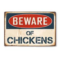 Placa de parede Iron Tin Beware of Chickens Vintage 20x30cm Placa de parede Iron Tin Beware of Chickens Vintage 20x30cm