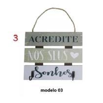 Placa de Parede Porta Chave de Madeira Ganchos Decoração