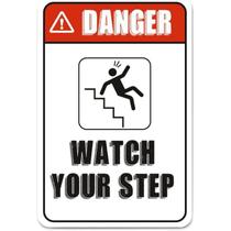 Placa de parede vintage Watch Your Step Danger Warning 30x30cm Placa de parede vintage Watch Your Step Danger Warning 30x30cm