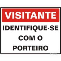 Placa de Poliestireno Auto-Adesiva 20x15cm Visitante Identifique-se Com o Porteiro - 220 BM - SINALIZE