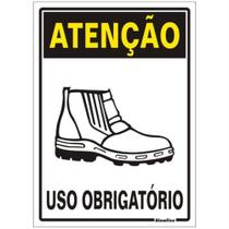Placa de Poliestireno Auto-Adesiva 20x30cm Atenção Uso Obrigatório de Botas de Segurança - 250 AS - SINALIZE