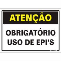 Placa de Poliestireno Auto-Adesiva 20x30cm Atenção Uso Obrigatorio de EPI's - 250 BT - SINALIZE