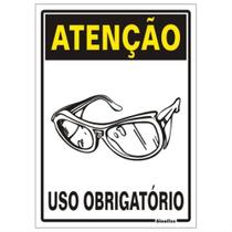Placa de Poliestireno Auto-Adesiva 20x30cm Atenção Uso Obrigatório de Óculos de Proteção - 250 AT - SINALIZE
