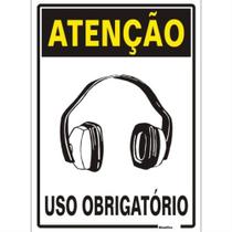Placa de Poliestireno Auto-Adesiva 20x30cm Atenção Uso Obrigatório de Protetor Auricular - 250 AU - SINALIZE