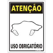 Placa de Poliestireno Auto-Adesiva 20x30cm Atenção Uso Obrigatório de Protetor Auricular - 250 BC - SINALIZE