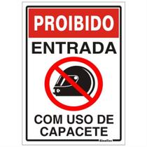 Placa de Poliestireno Auto-Adesiva 20x30cm Proibido Entrada Com Uso do Capacete - 250 BU - SINALIZE