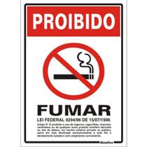 Placa de Poliestireno Auto-Adesiva 20x30cm Proibido Fumar Lei 9294/96 - 250 AW - SINALIZE